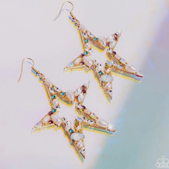 Large Gold Star Variegated Earrings - Fun & Unique - Picture 3 of 5